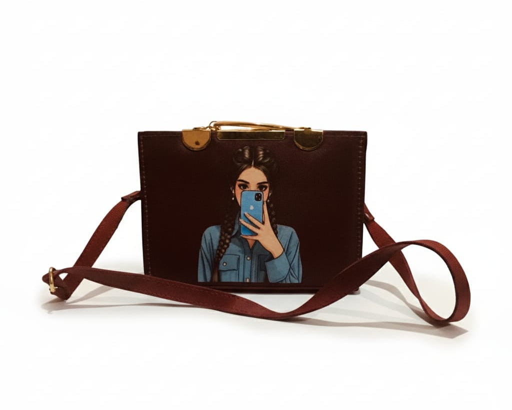 Trendy Selfie Graphic Box Crossbody Bag