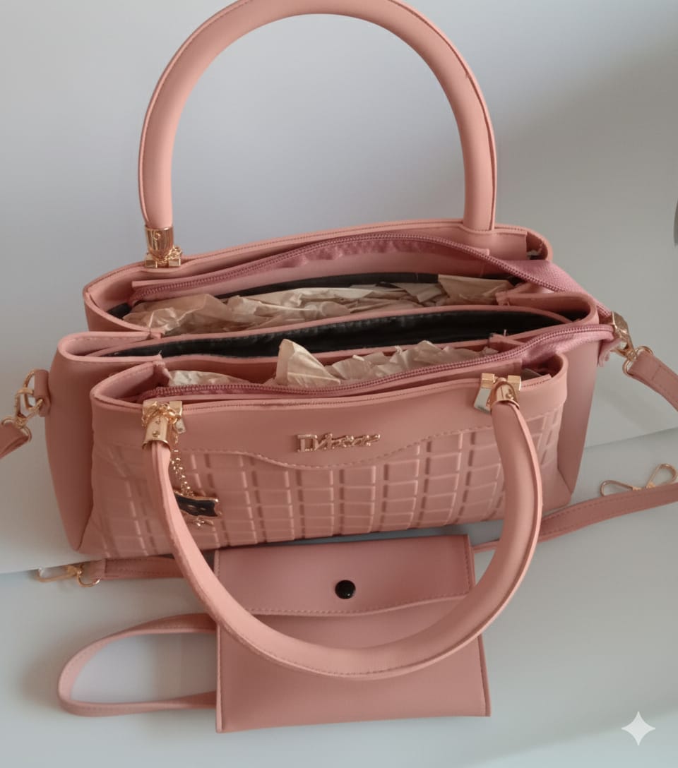 cerulean blue and pink textured top handle bag with wallet companion