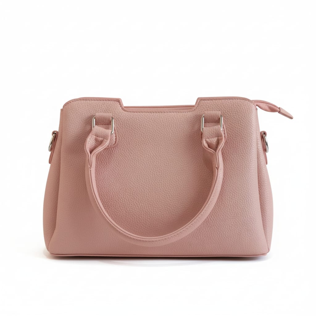 textured dove grey and pink top handle bag
