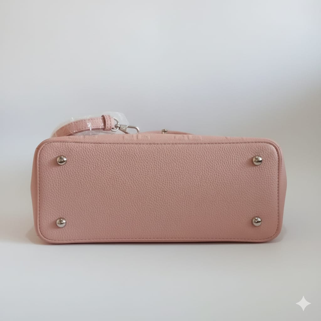 textured dove grey and pink top handle bag