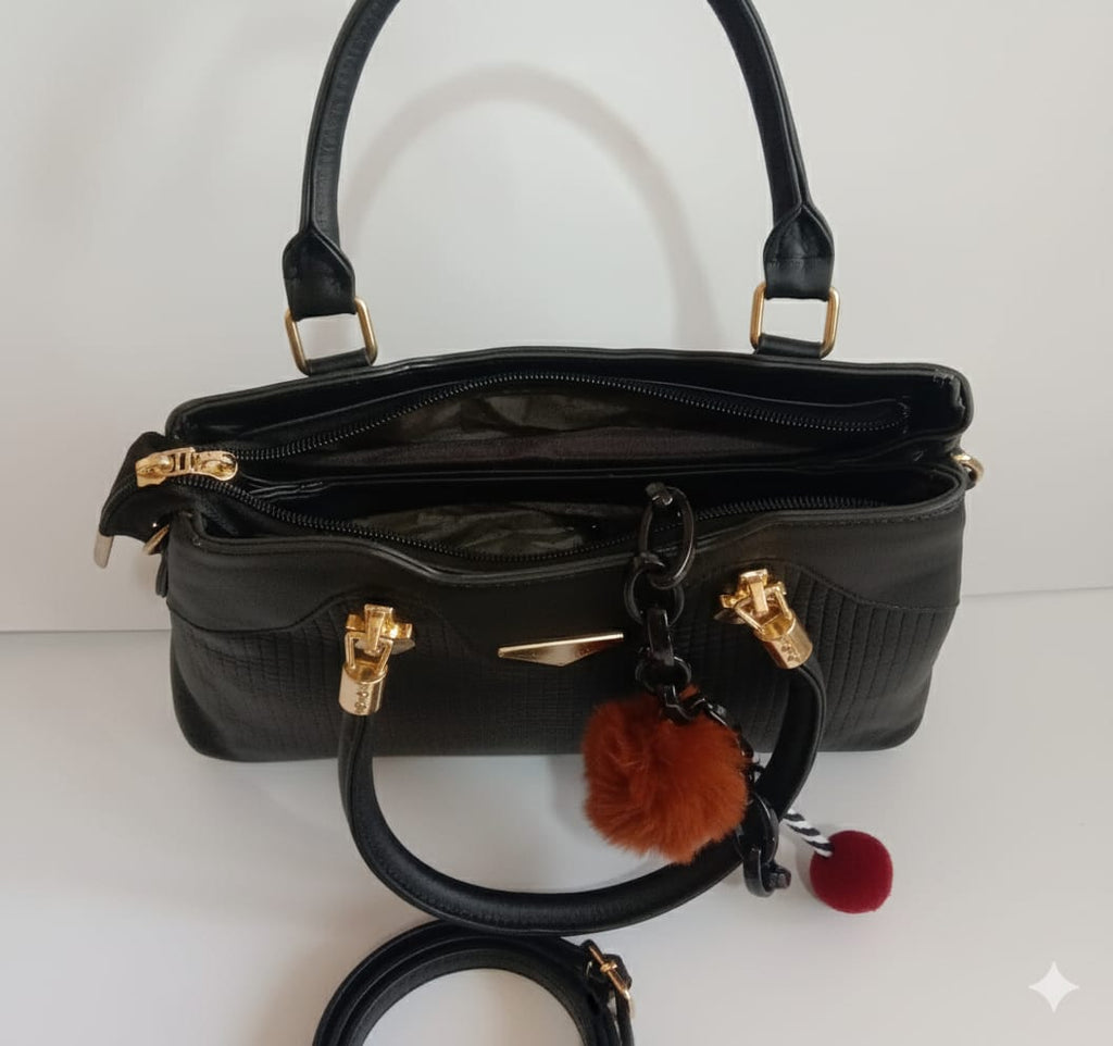 chic faux leather satchel with gold accents handbag