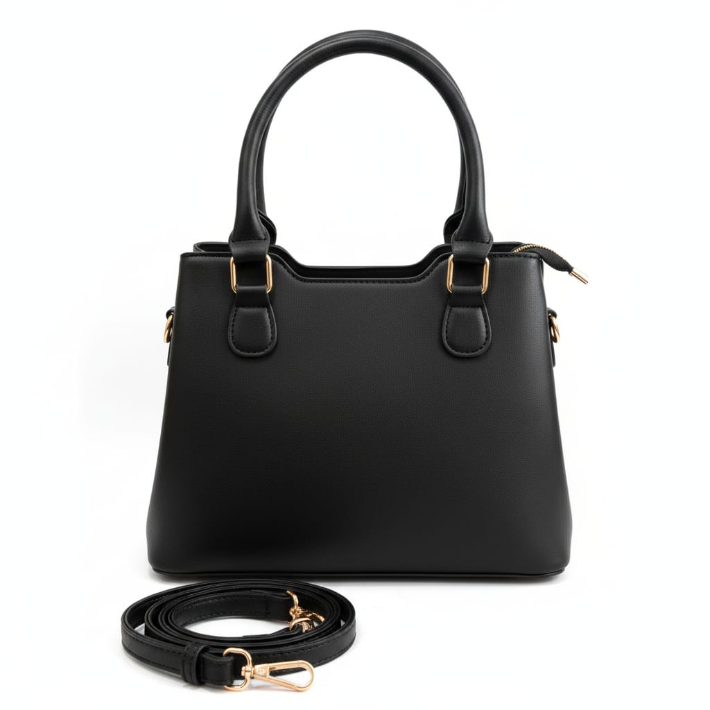 chic faux leather satchel with gold accents handbag