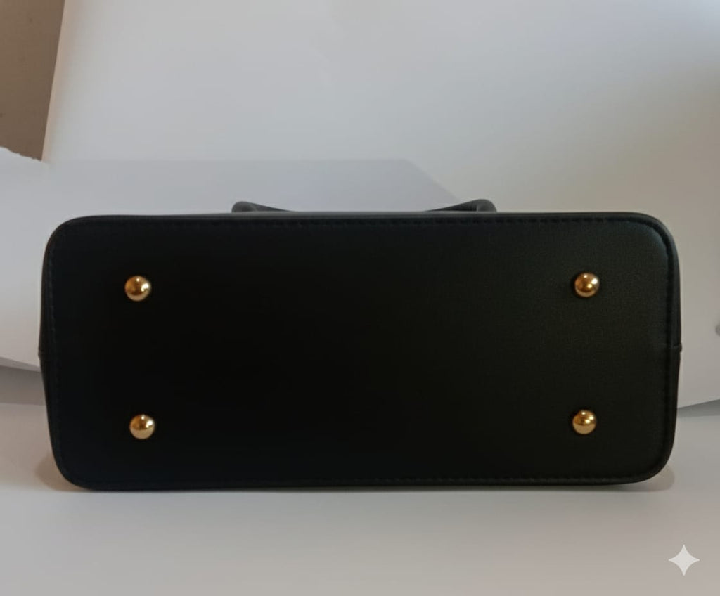 chic faux leather satchel with gold accents handbag