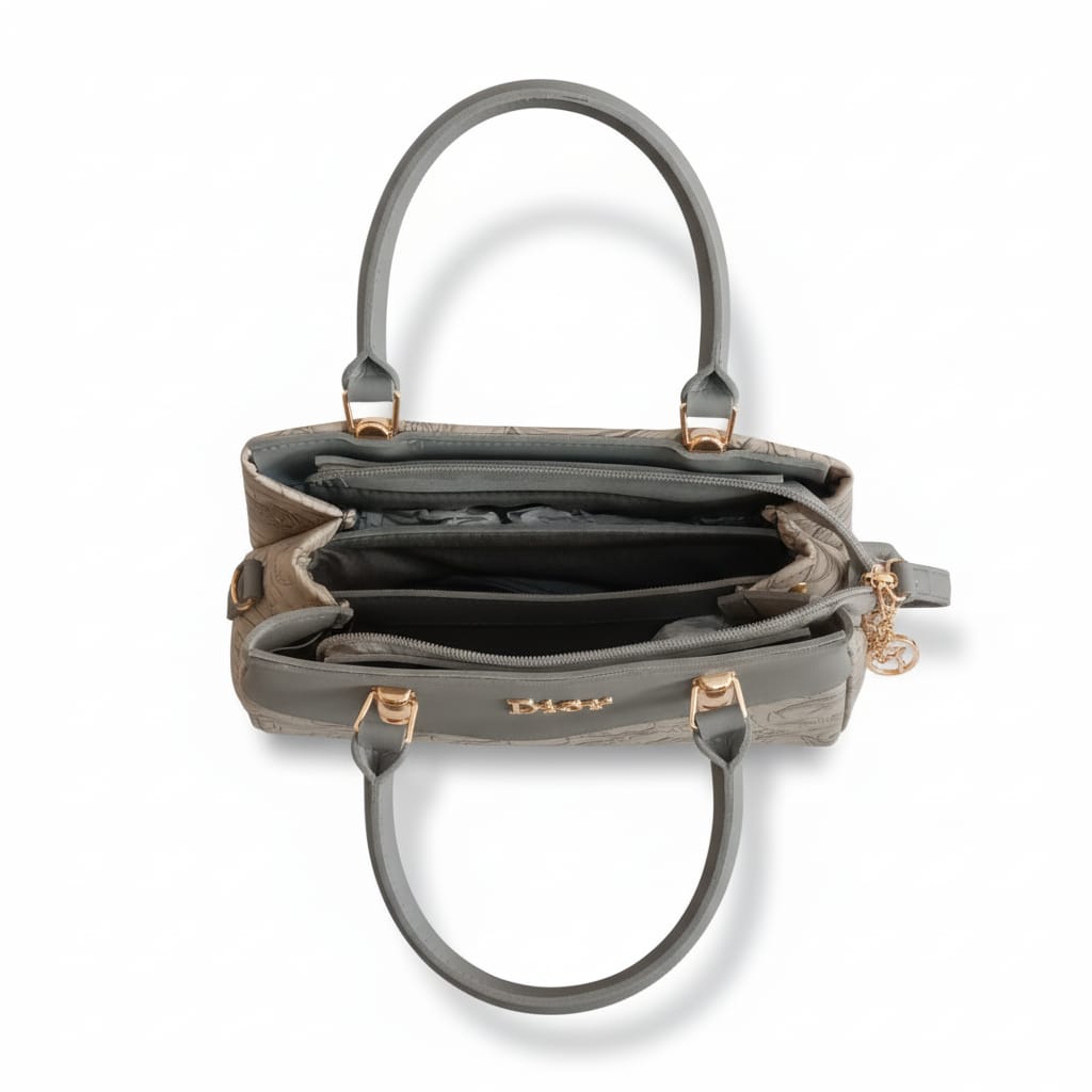 two-tone floral embossed satchel with cat charm