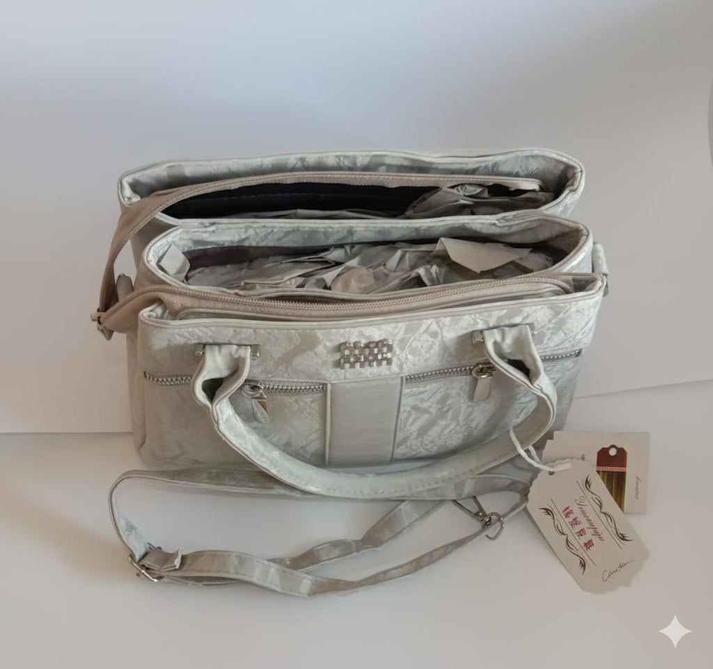 nazukta saga chick sky blue and whITE textured satchel handbag with crossbody strap