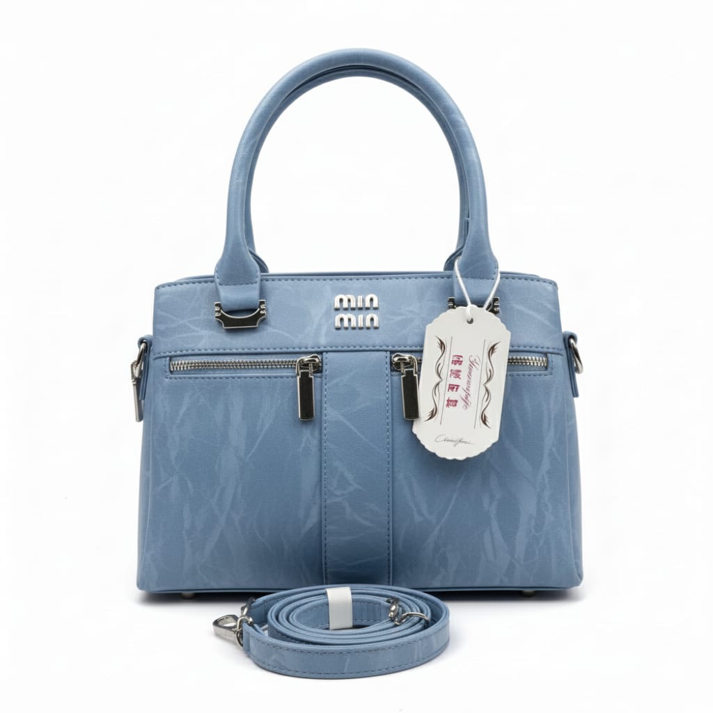 nazukta saga chick sky blue and whITE textured satchel handbag with crossbody strap